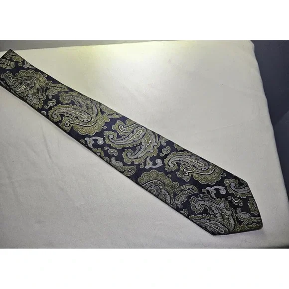 Piera & Bruna 100% Silk Black and Gold Paisley Neck Tie Made In ITALY - Picture 4 of 9